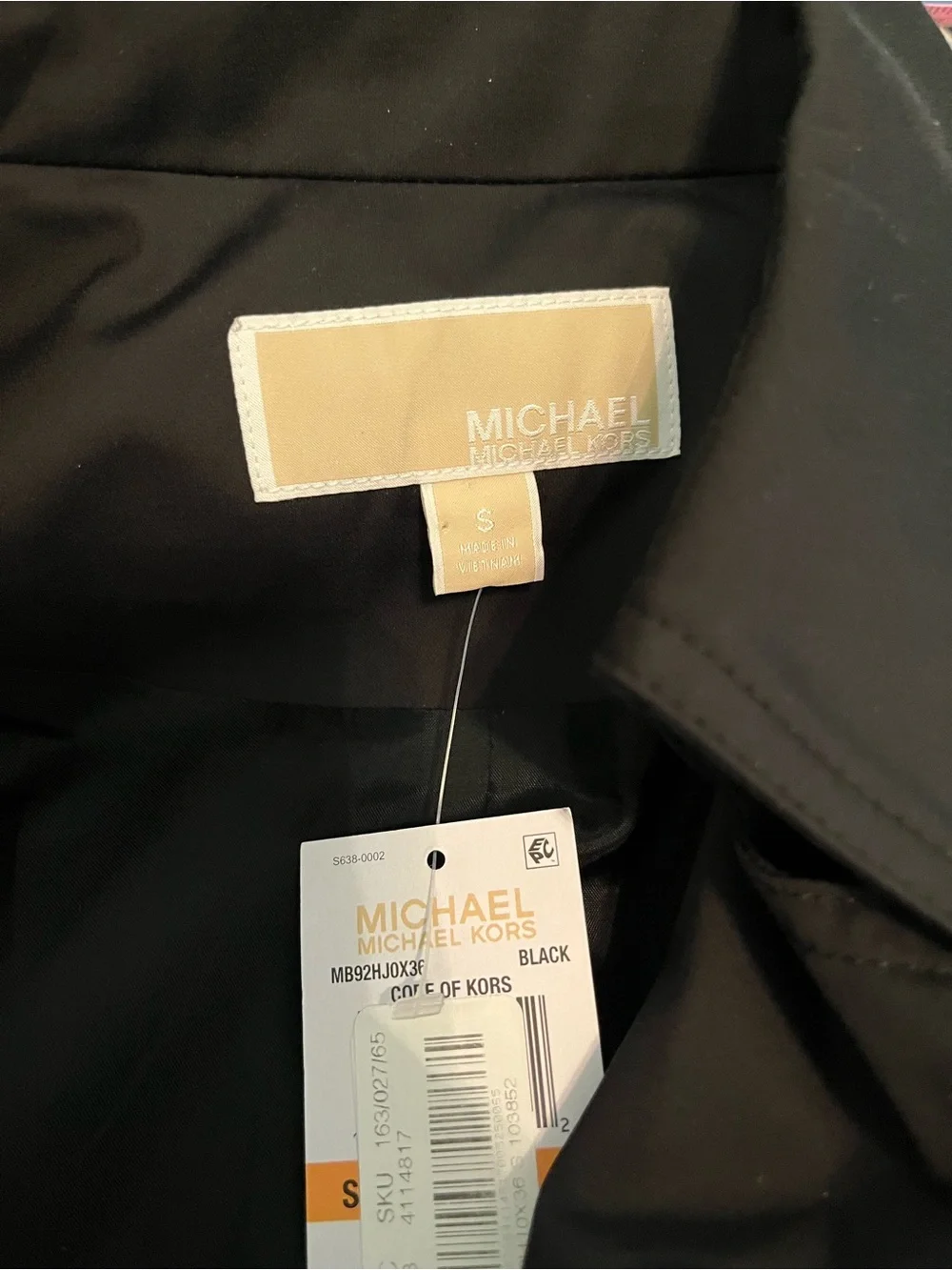 NWT Michael Michael Kors Black Belted Moto Trench Coat Gold Hardware Size S